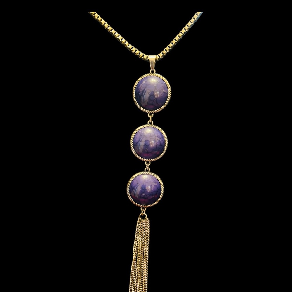 Silver and Purple Pendant Necklace with Delicate Chain 19 inches long